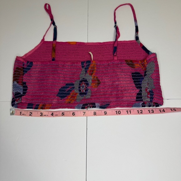 Free People Lucia Printed Smocked Crop Top Pink Floral Boho Summer M - Picture 3 of 7